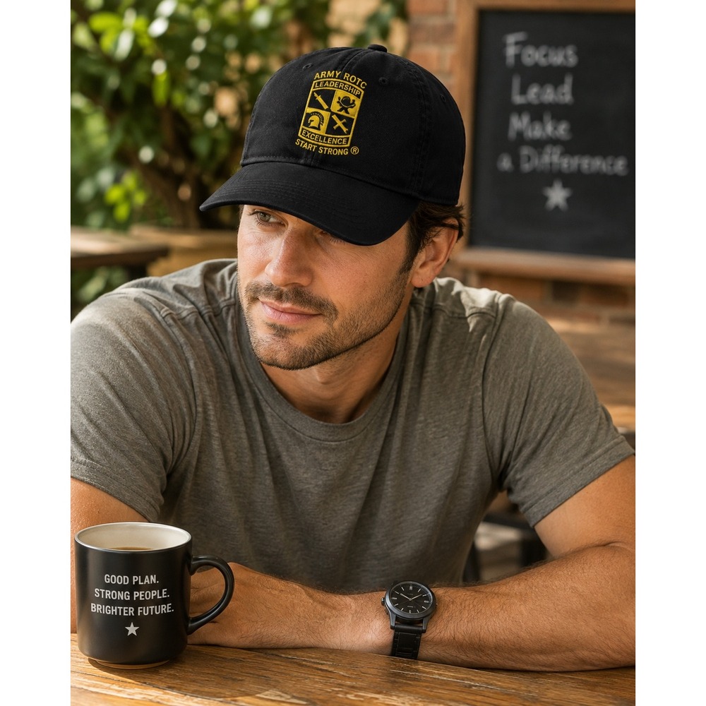 Army ROTC Leadership Excellence Start Strong Black Adjustable Hat Cap Military - Picture 2 of 8